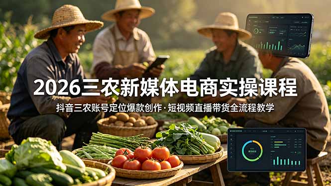 2026三农新媒体电商实操课程:抖音三农账号定位爆款创作,短视频直播带货全流程教学-二当家网创资源站