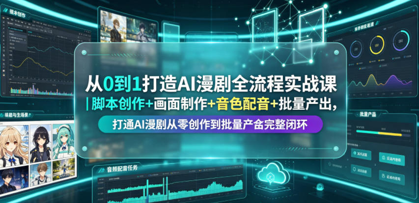 从0到1打造AI漫剧全流程实战课|脚本创作+画面制作+音色配音+批量产出,打通AI漫剧从零创作到批量量产完整闭环-二当家网创资源站
