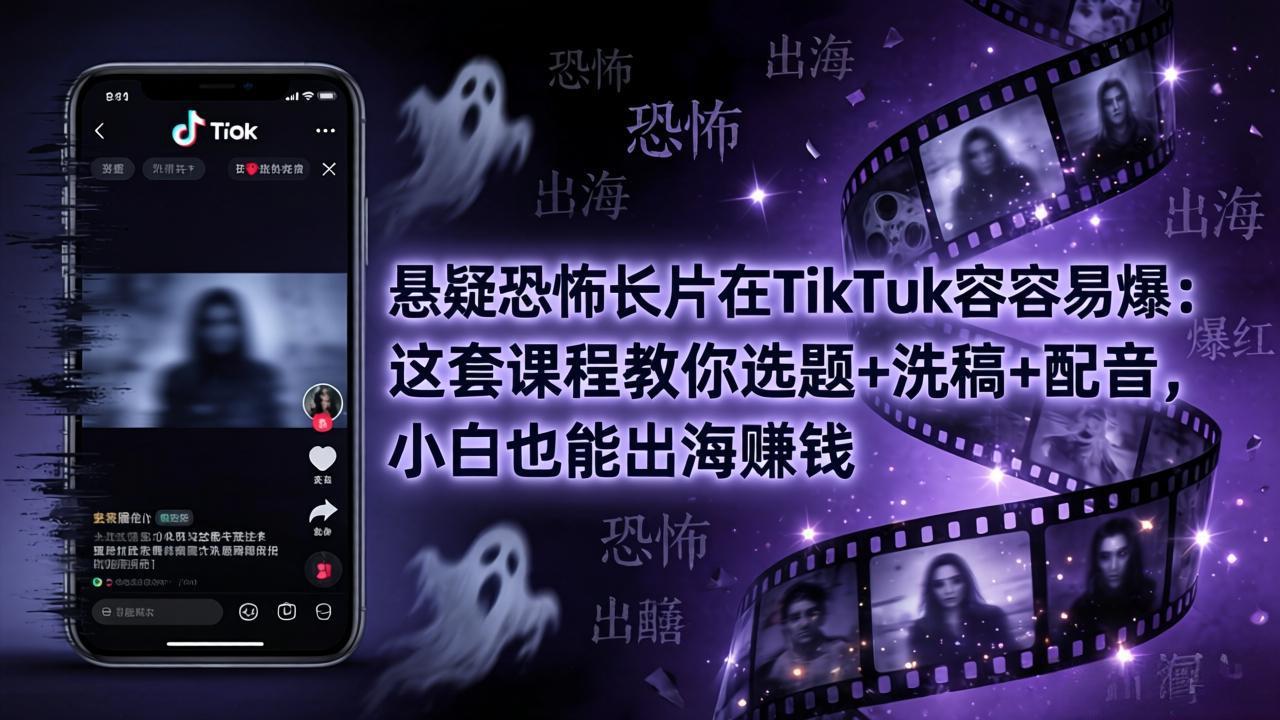 悬疑恐怖长片在TikTok最容易爆：这套课程教你选题+洗稿+配音，小白也能出海赚钱-二当家网创资源站