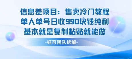 信息差项目：售卖冷门教程单人单号日收9张纯利基本就是复制粘贴就能做-二当家网创资源站