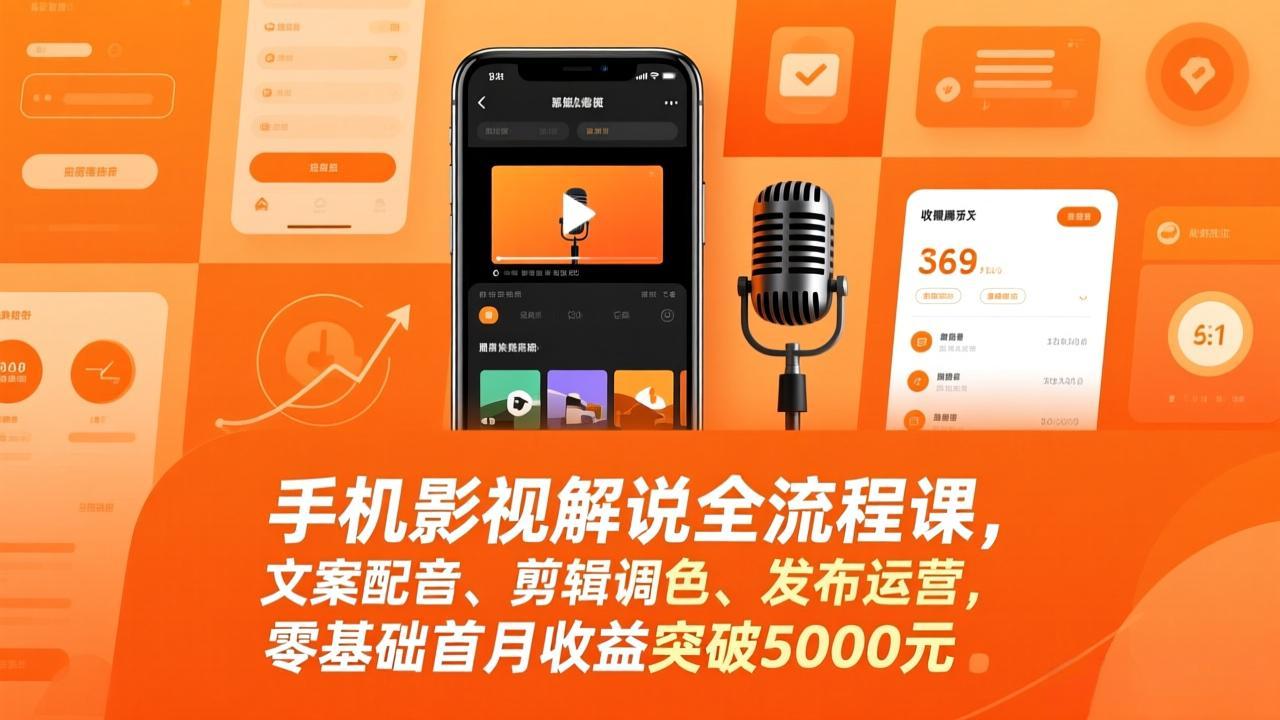 手机影视解说全流程课，文案配音、剪辑调色、发布运营，零基础首月收益突破5000元-二当家网创资源站