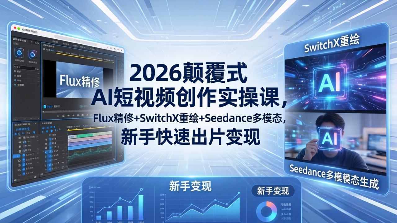 2026颠覆式 AI短视频创作课-5月更新,Flux精修+SwitchX重绘+Seedance多模态,新手快速出片变现-二当家网创资源站