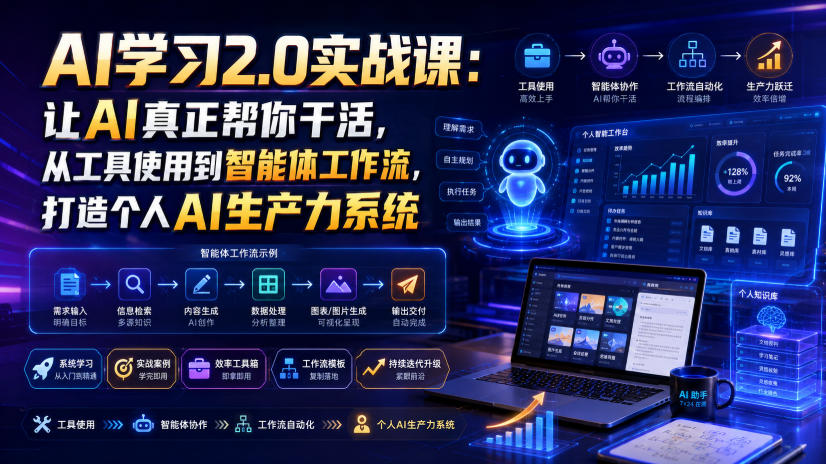AI学习2.0实战课:让AI真正帮你干活,从工具使用到智能体工作流,打造个人AI生产力系统-二当家网创资源站