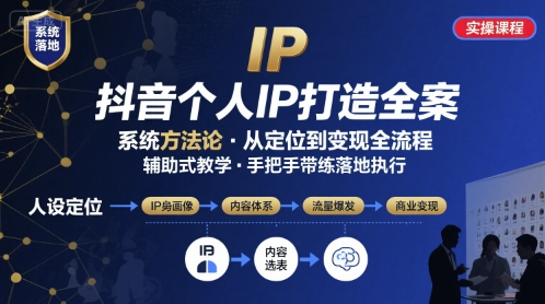 抖音个人IP系统落地实操大课，实操课程，辅助落地-二当家网创资源站