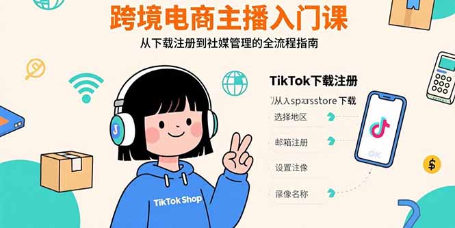 跨境电商主播入门课，TikTok下载注册，支付工具配置，社媒账号管理全流程-二当家网创资源站