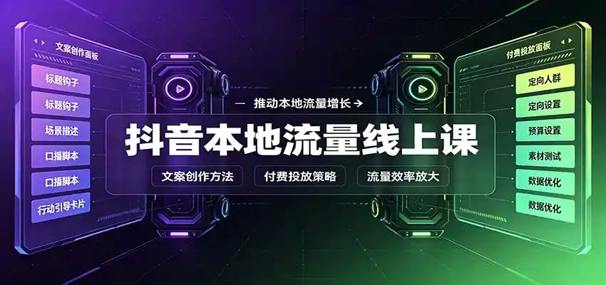 抖音本地流量线上课：账号搭建拍摄剪辑，文案创作与付费投放教学-二当家网创资源站