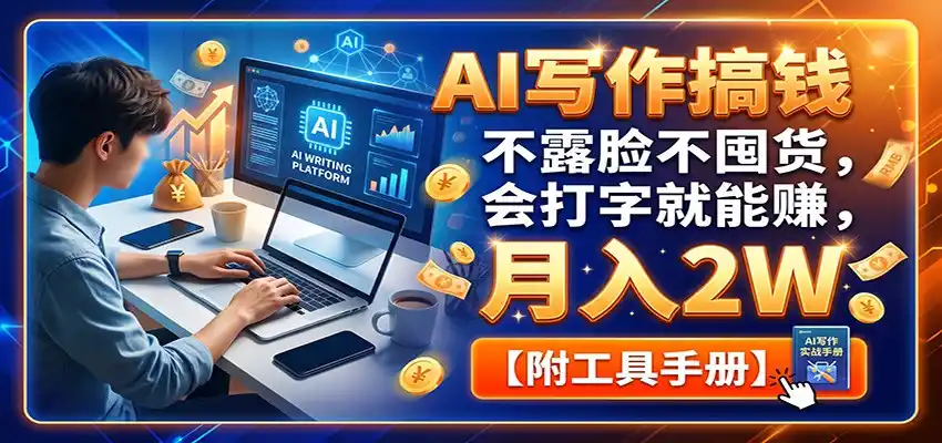 AI写作搞钱：不露脸不囤货，会打字就能赚，月入2W【附工具手册】-二当家网创资源站