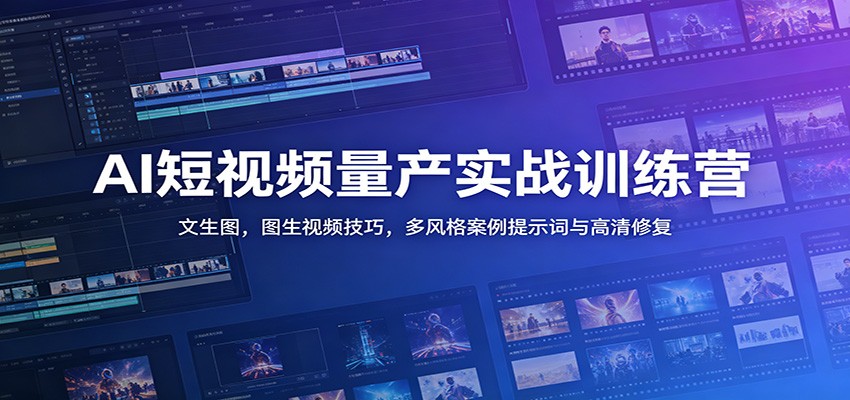 AI短视频量产实战训练营：文生图，图生视频技巧，多风格案例提示词与高清修复-二当家网创资源站