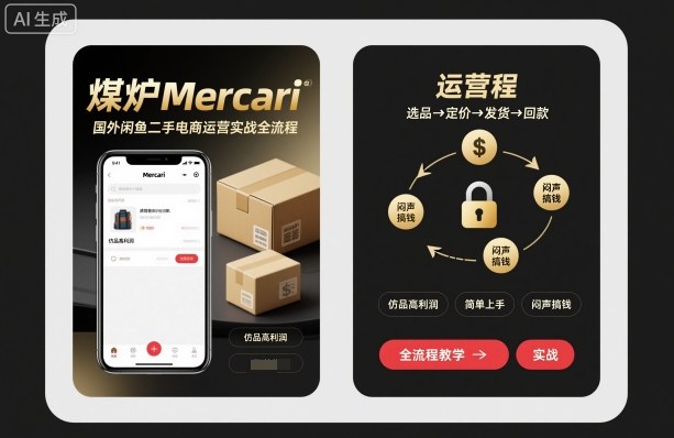 煤炉Mercari国外闲鱼二手电商运营实战全流程，仿品高利润，简单上手，闷声搞钱-二当家网创资源站