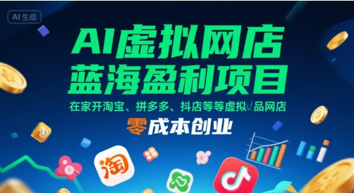 AI虚拟网店蓝海盈利项目，在家开淘宝、拼多多、抖店等虚拟品网店，零成本创业-二当家网创资源站