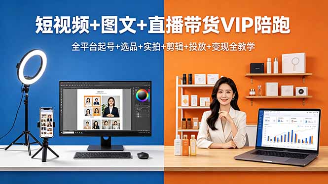 短视频+图文+直播带货VIP陪跑，全平台起号+选品+实拍+剪辑+投放+变现全教学-二当家网创资源站