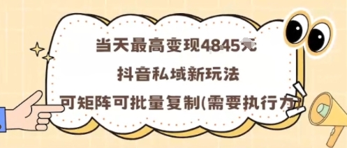 当天最高变现1k+，抖音私域新玩法，可矩阵可批量复制-二当家网创资源站