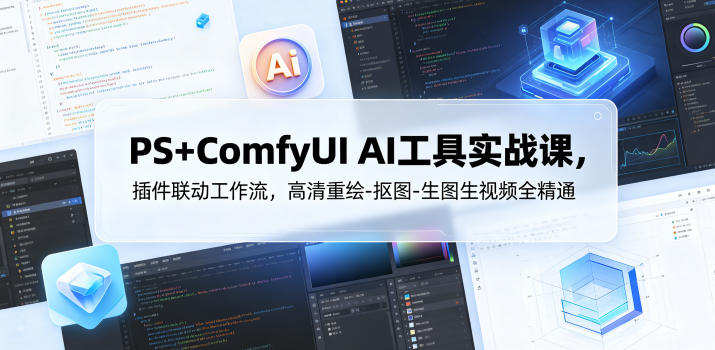 PS+ComfyUI AI工具实战课，插件联动工作流，高清重绘-抠图-生图生视频全精通-二当家网创资源站