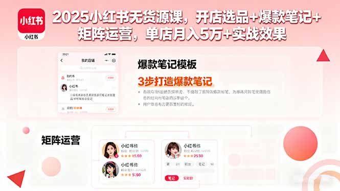 2025小红书无货源课，开店选品+爆款笔记+矩阵运营，单店月入5万+实战效果-二当家网创资源站