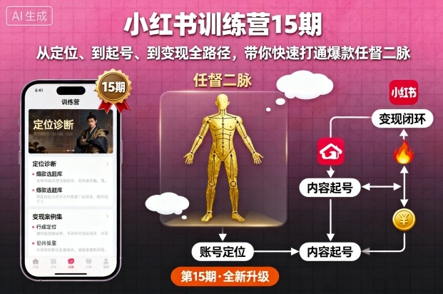 小红书训练营15期，从定位、到起号、到变现全路径，带你快速打通爆款任督二脉-二当家网创资源站