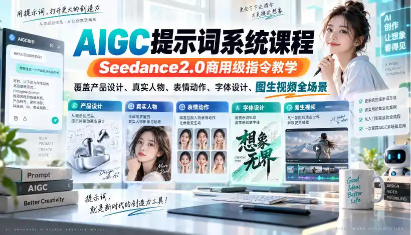 AIGC提示词系统课程，Seedance2.0商用级指令教学，覆盖产品设计、真实人物、表情动作、字体设计、图生视频全场景-二当家网创资源站