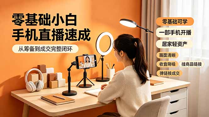 零基础小白手机直播速成，从筹备到成交完整闭环，适配苹果安卓系统，解决杂音卡顿留人难问题-二当家网创资源站