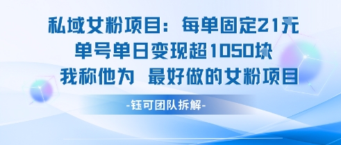 私域女粉项目：每单固定21块，单日变现超1k+，最好做的女粉项目-二当家网创资源站