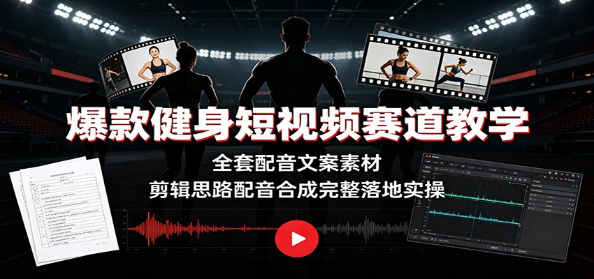 爆款健身短视频赛道教学：全套配音文案素材，剪辑思路配音合成完整落地实操-二当家网创资源站