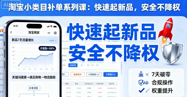 淘宝小类目补单系列课，快速起新品，安全不降权-二当家网创资源站