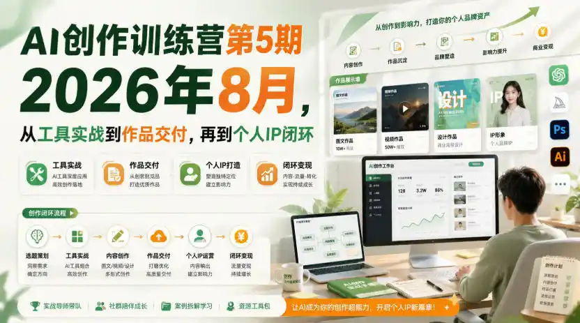 AI创作训练营第5期2026年8月,从工具实战到作品交付,再到个人IP闭环(更新0910)-二当家网创资源站